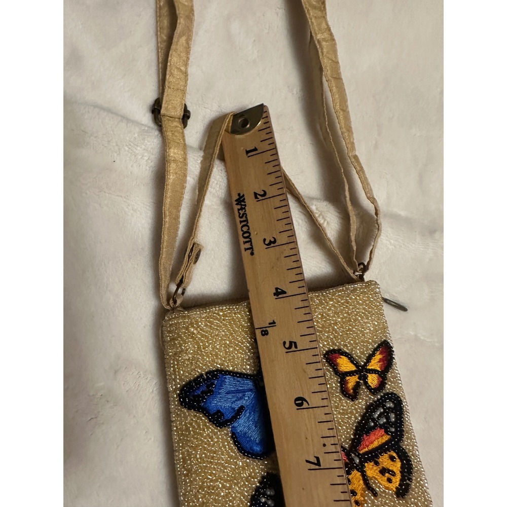 Beaded Butterfly Crossbody Phone Bag Gold Seed Bead Embroidered Small Pouch - Picture 15 of 15